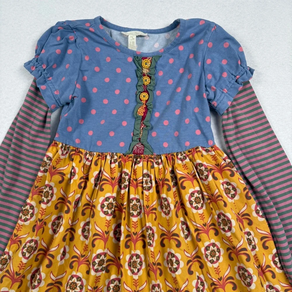 Matilda Jane Harvest Time Dress Girls 8 Blue Yellow Floral Polka Dot Boho Whimsy